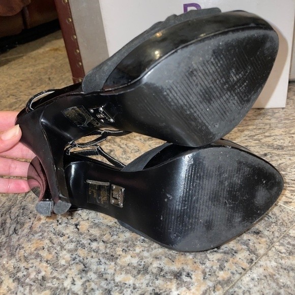 BAKER SLINGBACK, Black Leather Platform Open Toe High Heel, Saprina Stiletto 7.5 - Picture 4 of 5